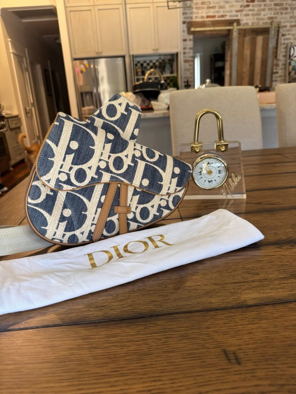 Dior Navy & Cream Oblique Saddle Crossbody with Tan Trim